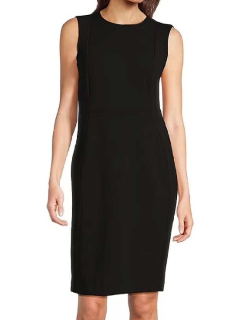 Calvin Klein Sleeveless  Black Crepe Sheath Dress with Gold zipper back - sz 12